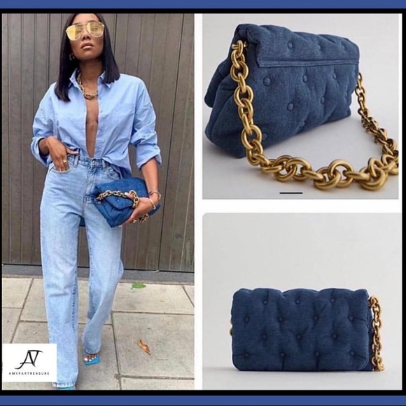 Zara Quilted Denim Shoulder Bag NWT - Picture 13 of 16